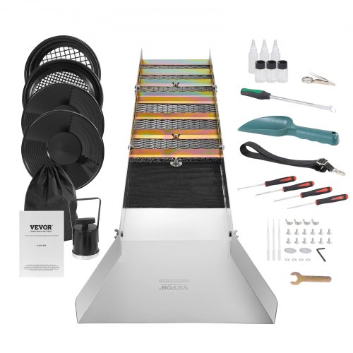 VEVOR Gold Panning Kit med Sluice Box, 50" Aluminium Gold Mining Utrustning, 23 STS Gold Prospecting Kit med Gold Pan, Classifier Screen, Separations Magnet, Dragsko Ryggsäck och tillbehör