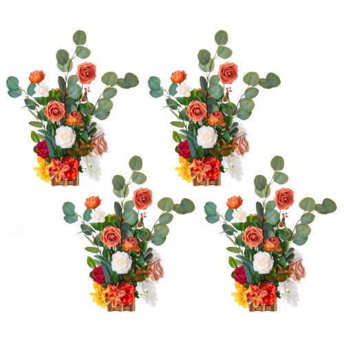 VEVOR Stående Konstgjorda Blomsterarrangemang 4 ST, 450 mm Höga Konstblomsdekorationer för Bröllopsgång Löparstol, Orange Blommor Bordsdekorationer för Ceremoni Mottagning Fest Utomhusdekor