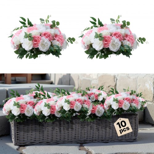 VEVOR Blombollsarrangemang Bukett 10 st, 450 mm diameter Konstgjorda Blombollar Bröllopsbordsdekorationer, Rosarrangemang för Bröllopsbordsdekorationer Heminredning, Rosa och Vita Rosor