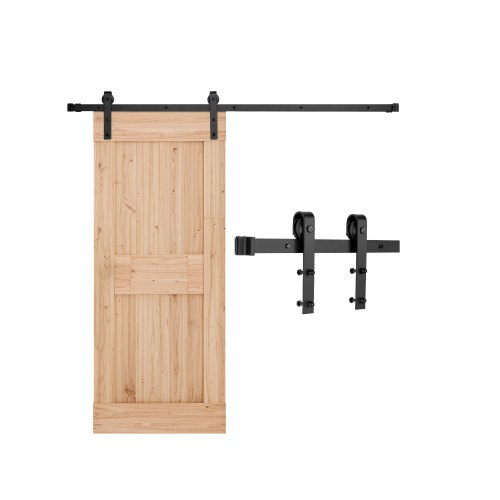 VEVOR 6,6FT skjutdörrssats för ladugårdsdörrar, viktkapacitet 145 kg, kompatibel med 91-102 cm bredd och 4,5 till 4,5 cm tjocklek, enkel skjutdörr för ladugårdsdörrar, hållbar skena och J-formad rulle, svart