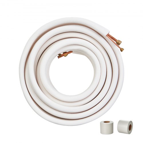 VEVOR 15240 mm mini-splitledningsset, kopparrör med 6,4 och 12,7 mm ytterdiameter och trippelisolering, för mini-split luftkonditionering, köldmedium eller värmepumpar och HVAC med lindningslister.