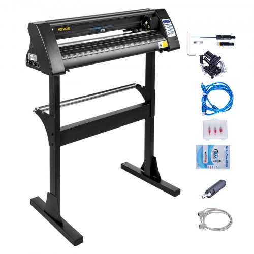 VEVOR Vinylskärare 28 tums vinylskärmaskin 720 mm pappersmatning vinylplotterskärmaskin med robust golvstativ för papperskärning svart