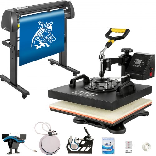 Digital Clamshell 15" X 15" (38 X 38 cm) värmeöverföringspress + 28-tums vinylskärmaskinsats med programvara