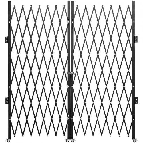 VEVOR Dubbelvikbar säkerhetsgrind, 382 × 214 cm (B × H) B Vikdörrgrind, Säkerhetsgrind i stål med dragspel, Flexibel expanderande säkerhetsgrind, 360° rullande barrikadgrind, Saxgrind eller dörr med nycklar