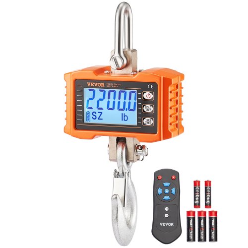 VEVOR digital kranvåg, 1000 kg, industriell kraftig hängvåg med fjärrkontroll, gjuten aluminiumhölje och LCD-skärm, hög precision för bygg, fabrik, gård, jakt (orange)