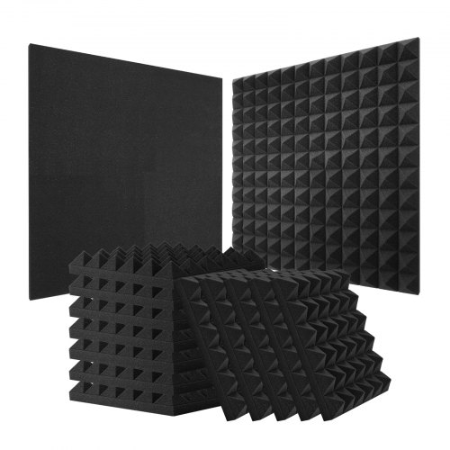 VEVOR Akustiska Skumpaneler, 36-pack 12 x 12 x 2 tum, Pyramidformade Ljudisolerade Väggpaneler, Brandsäkra Akustiska Paneler, Ljuddämpande Absorberande Paneler för Studioväggar och Tak, Svart