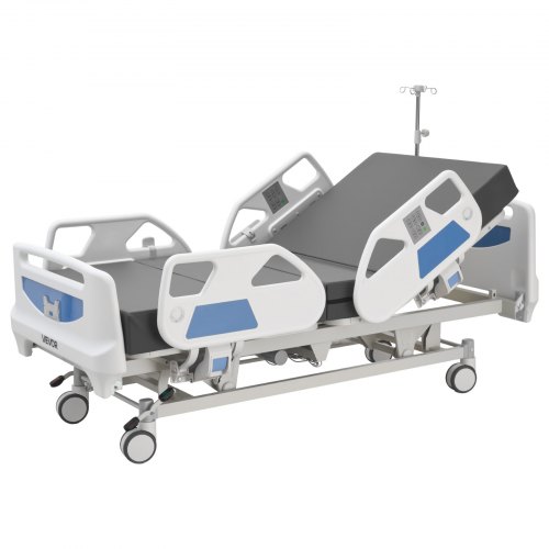 VEVOR Premium elektrisk sjukhussäng med 5 funktioner, elektrisk medicinsk säng med hjärtstol, HLR, Trendelenburg och omvänd Trendelenburg, centrallåssystem med 127 mm hjul för hemmasjukhus