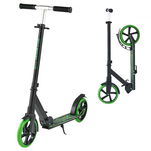VEVOR Sparkcykel för barn från 8 år, tonåringar och vuxna, 2-hjulig sparkcykel för småbarn med justerbart styre, brett halkfritt däck, hopfällbar, lättviktig för pojkar och flickor upp till 99,8 kg, svart + grön