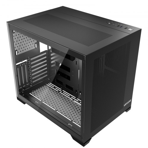 VEVOR Mid-Tower PC-chassi, dubbelkammarchassi, speldatorchassi med härdade glaspaneler, magnetiskt dammfilter, kabelhantering, för GPU upp till 410 mm i längd, kompatibel med ATX/M-ATX/ITX, ingen fläkt
