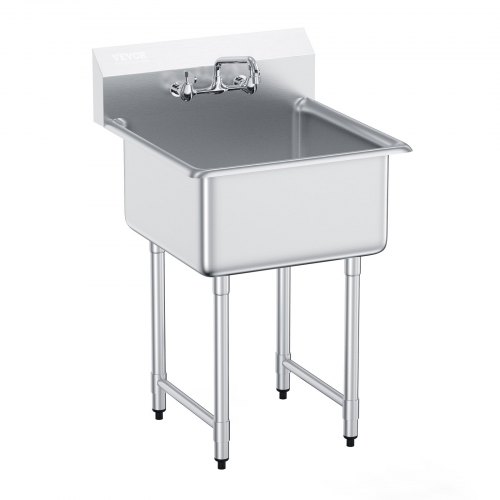 VEVOR diskho i rostfritt stål, fristående liten diskho med 1 fack, inklusive kran och ben, 27"x41" kommersiella diskhoar med enkel ho för garage, restaurang, kök, tvättstuga