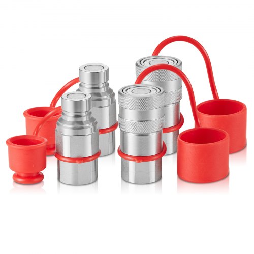 VEVOR 1/2" hydrauliska platta kopplingar, 1/2" NPT hydrauliska snabbkopplingar för kompaktlastare med 4 dammkåpor (ISO16028)
