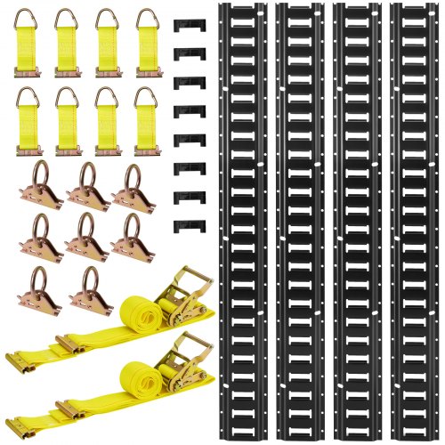 VEVOR E-Track-skenor, 4-pack 2,3 m E-spårskenor, 26 st. inkluderar 2 spärrremmar och 8 O-ringar och 8 surrningar med D-ring och 8 ändkåpor, passar för garage, skåpbilar, släpvagnar, motorcyklar