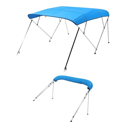 VEVOR Biminitopp för båt med 4 bogar, 600D polyesterkapell med aluminiumram, vattentätt och solskyddande båtmarkiskapell med förvaringsväska, 2 stödstänger, 4 remmar, 236 cm L x (183-198 cm B x 142 cm H, Stillahavsblå