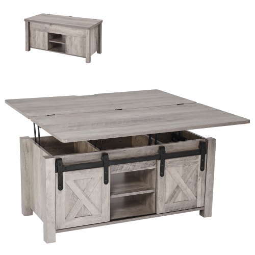VEVOR 1000 mm lyftbart soffbord i lantlig stil, rustikt mittbord med ladugårdsdörr och dolt förvaringsfack, modern rektangulär lyftbar bordsskiva för vardagsrum, kontor, hem, enkel montering, ek