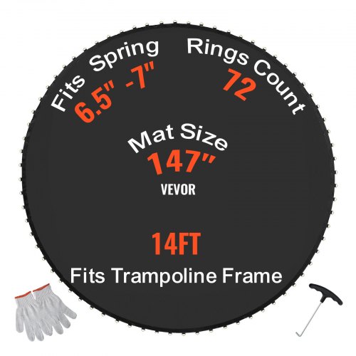 VEVOR Ersättningsstudsmatta, Hoppmatta Passar 14ft Ram, Universal Hoppmatta För 14ft Rund Trampolin, Förstärkt UV-resistent matta med fjäderverktyg och slitstarka V-ringar, Passar 6,5"-7" Fjäderlängd