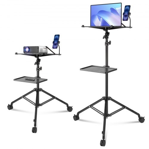 VEVOR Projektorstativ med hjul, Laptopstativ, Stativ, Justerbar höjd från 31,3 till 67,3", Projektorstativ med 2 fack och svanhalstelefonhållare, för utomhusfilmer, hem, kontor eller studio