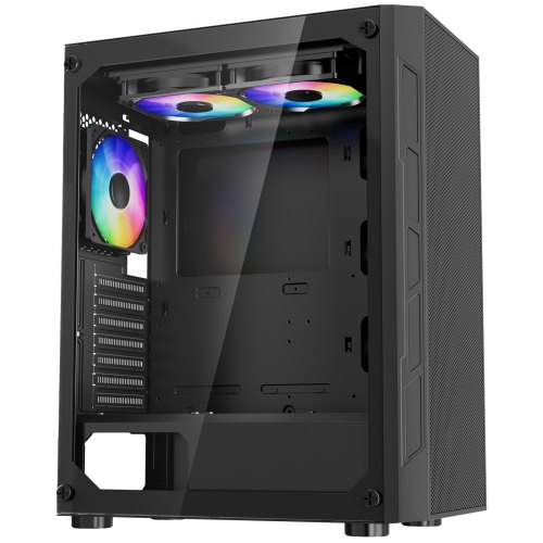 VEVOR PC-spelchassi, mid-tower, datorchassi med högluftsflödespanel i härdat glas, dammfilter, 3 x 120 mm ARGB-fläktar, enkel kabelhantering, för GPU upp till 320 mm i längd, för ATX / M-ATX / ITX