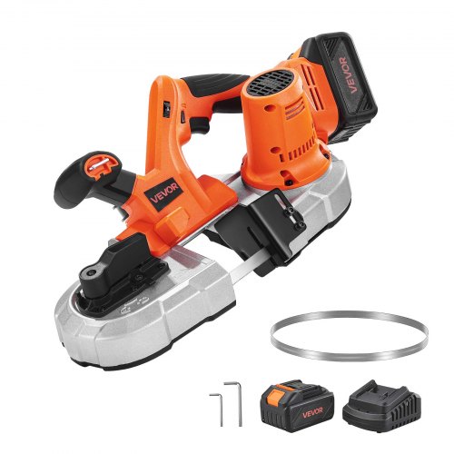 VEVOR 20V bärbart bandsågssats, 65 x 65 mm sågdjup, AC 220V, 360W bandsåg med borstlös motor, 4,0 Ah batteri, sladdlös och kompakt bärbar bandsåg, 0-192 m/min variabel hastighet, för sågning av metall, trä