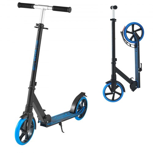 VEVOR Sparkcykel för barn från 8 år, tonåringar och vuxna, 2-hjulig sparkcykel för småbarn med justerbart styre, brett halkfritt däck, hopfällbar lättviktsram för pojkar och flickor upp till 99,8 kg, blå