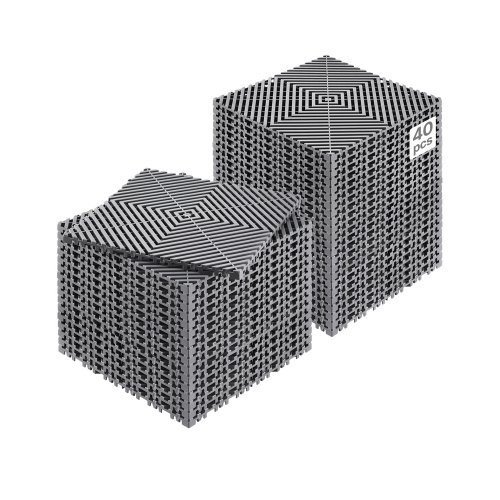 VEVOR Sammankopplande Dräneringsmatta, 30 x 30 cm modulär sammankopplande kudde, 40 st. skarvmattor, halkfria grå PP-dräneringsgolvplattor och duschmatta, för garage, trädgård, kök och utomhusbruk