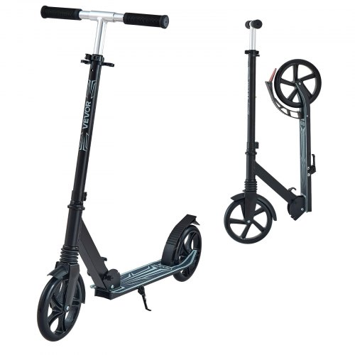 VEVOR Sparkcykel för barn från 8 år, tonåringar och vuxna, 2-hjulig sparkcykel för småbarn med justerbart styre, brett halkfritt däck, hopfällbar lättviktsram för pojkar och flickor upp till 99,8 kg, svart