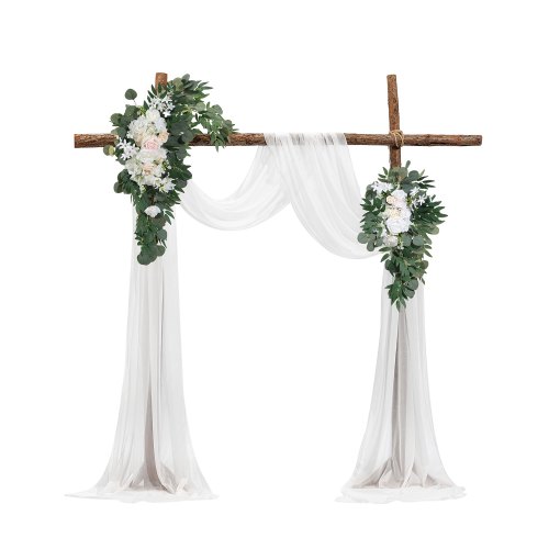 VEVOR Konstgjorda Bröllopsblommor Kit, Vita Bröllopsblommor med Draperier Kit (4-pack) - 2 st blomsterarrangemang, 2 st transparenta draperier, för Ceremonibuketter, Mottagningsbakgrundsdekoration