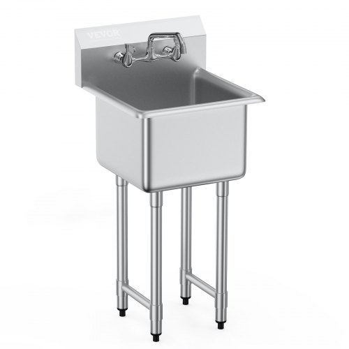VEVOR diskho i rostfritt stål, fristående liten diskho med 1 fack, inklusive kran och ben, 45,7 x 104,1 cm kommersiella diskhoar med enkel ho för garage, restaurang, kök, tvättstuga, NSF-certifierad