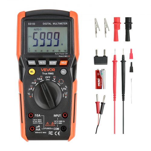 VEVOR digital multimeter, 6000-siffrors TRMS DC/AC voltmeter strömtester, automatiskt varierande multimeter för ström, spänning, resistans, kapacitans, temperatur, dioder, kontinuitet, lågimpedansmätning