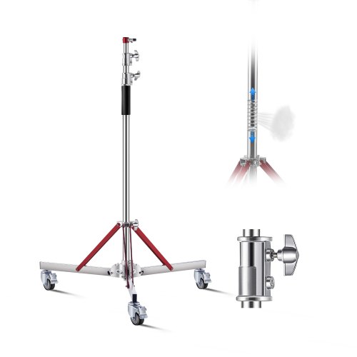 VEVOR Kraftigt ljusstativ med hjul, maxhöjd 320 cm, justerbart stativ med rostfritt stål, hjulbas för fotografering, för studiosoftbox, monolight, reflektorfotografering