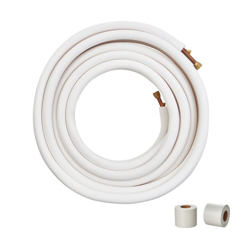 VEVOR 15240 mm mini-splitledningsset, 9,5 och 15,9 mm ytterdiameter kopparrör och trippelisolering, för mini-split luftkonditionering, köldmedium eller värmepumpar och HVAC med lindningslister.