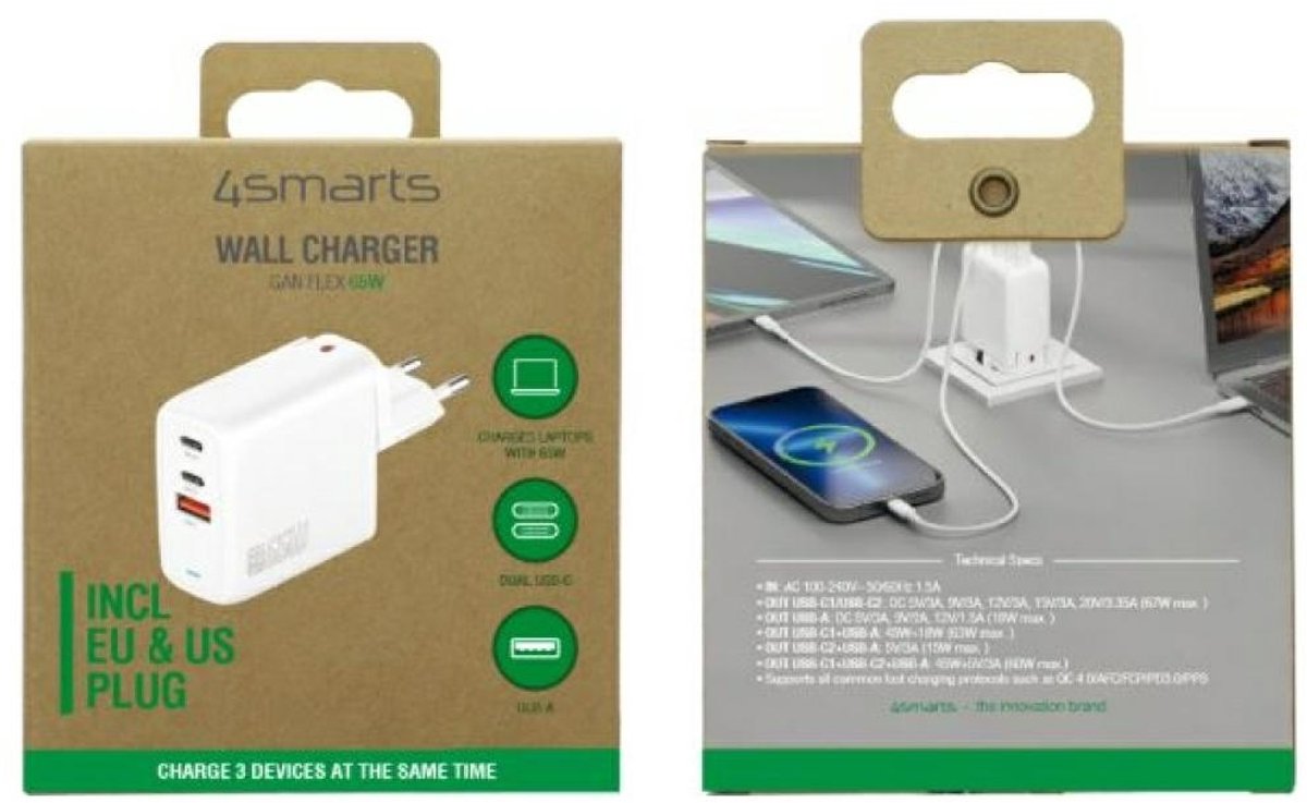4Smarts 4smarts Ladegerät GaN Flex 65W 2 USB-C+1 USB-A, weiß