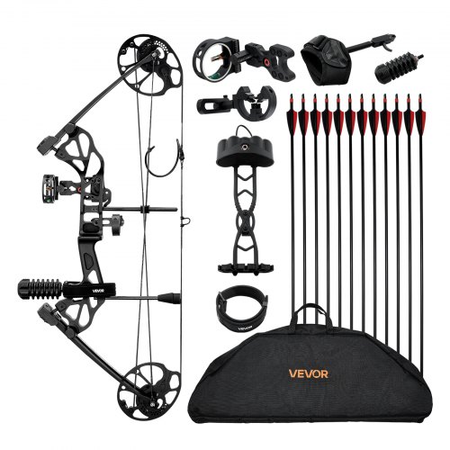 VEVOR Compoundbåge, justerbar draglängd 48-76 cm, compoundbåge för nybörjare, dragvikt 8-32 kg, bågar och pilar, högerhandskit med jaktutrustning, 320 fps, svart