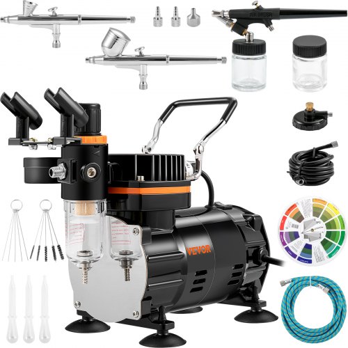 VEVOR Airbrush Kit, Professionellt Airbrush Set med Kompressor, Airbrushing System Kit med Multifunktionella Dual Action Gravity Feed Airbrushes, Art Nail Cookie Tattoo Makeup Cake Decorating Spray Model