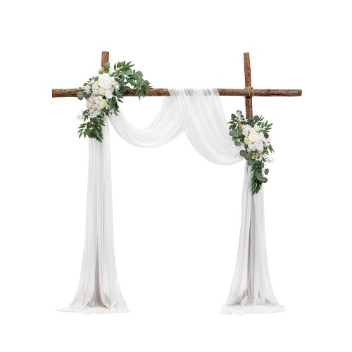 VEVOR Konstgjorda Bröllopsblommor Kit, Vita Bröllopsblommor med Draperier Kit (3-pack) - 2 st blomsterarrangemang, 1 st transparenta draperier, för ceremonibuketter, mottagningsbakgrundsdekoration