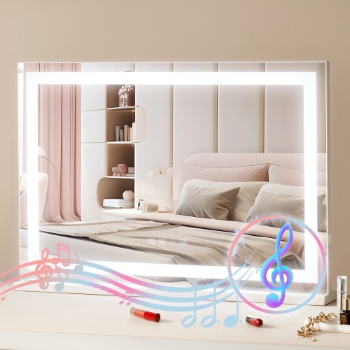 VEVOR Lighted Makeup Mirror 3 Color med Bluetooth USB Desktop Väggfäste 21,7 tum