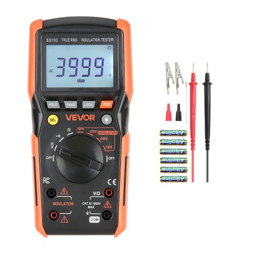 VEVOR digital multimeter, 4000-siffrors TRMS voltmeter ohmmeter, 1000V AC/DC spänningstestare med omkopplingsbart automatiskt/manuellt område för spänning, resistans och kontinuitetsmätning