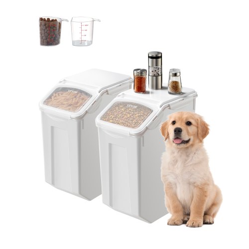 VEVOR Risförvaringsbehållare, 4,5 gallon/20 l x 2 kapacitet Stor hundmatsbehållare, Köksingredienser Spannmål Mjölbehållare, Djurfoderbehållare med hjul, 2 måttkoppar, Lufttätt lock, 2-pack