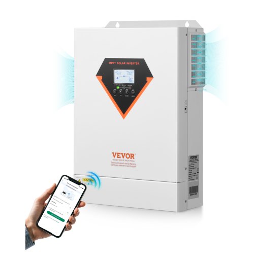 VEVOR Hybrid Solar Inverter, 6000W, Allt-i-ett Ren Sinusvågsväxelriktare Laddare, 48V DC till 220/230V AC, med inbyggd 120A MPPT solcellsregulator, för off-grid system med blysyralitiumbatteri