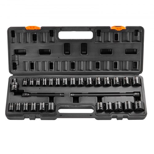 VEVOR 3/8" slaghylsnyckelsats, 29-delars grundhylsnyckelsats SAE 3/8"-1" och metrisk 8-22 mm, 6-punkts CR-V-legerat stål för bilreparationer, lättlästa storleksmarkeringar, robust konstruktion, förvaringsväska