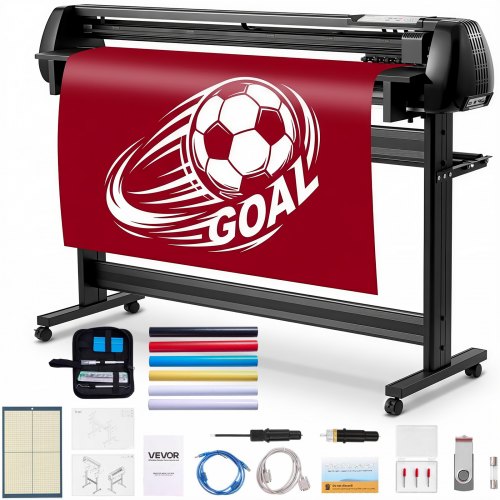 VEVOR vinylskärmaskin, 1350 mm max matningsbredd, dubbla blad, justerbar kraft och hastighet, LED-display, vinylplotterskärare med skrivarpaket med klistermärkesark, transferfilm, Signmaster-programvara