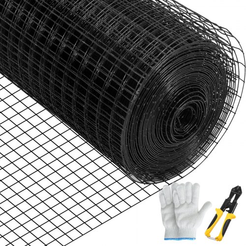 VEVOR Duk av stål, 91 cm x 137 cm och 2,5 cm x 2,5 cm maskstorlek, galvaniserat stål, vinylbelagt, 16 Gauge hönsnät, med avbitartång och ett par tyghandskar, för trädgårdsstängsel och husdjursgårdar.