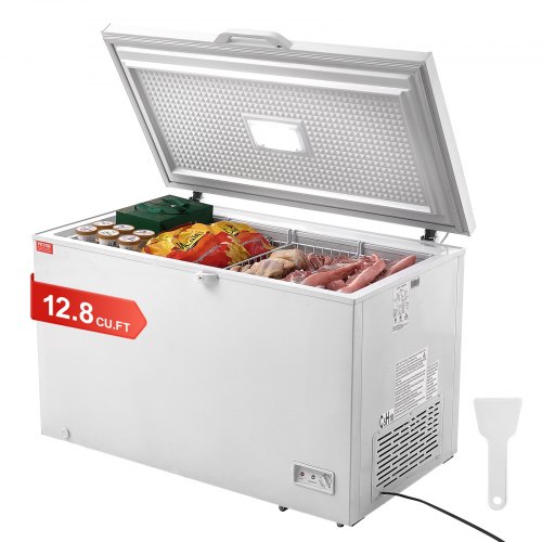 VEVOR Frysbox, 345 l stor djupfrys och 4 avtagbara korgar, fristående kommersiella frysboxar med öppningsbar dörr och låsbart lock, 7 temperaturregleringssystem, LED-belysning, 6 hjul