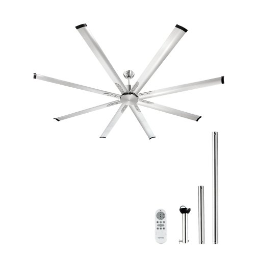 VEVOR 213 cm takfläkt utan ljus, 6-växlad fjärrkontroll, aluminium 8-bladig, reversibel likströmsmotor, modern lågprofilsfläkt för infälld montering för sovrum, vardagsrum, uteplats, inomhus/utomhus, borstad nickel