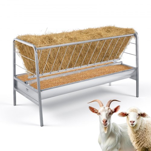 VEVOR Höfoder för boskap, 2-i-1 spannmåls- och höfoder, 300 liters kapacitet, 147 cm lång getbetesutfodring med djupare utfodringstråg, kraftig stålspannmålshållare för fårstall, gårdar, häststall, gårdsplaner