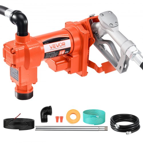 VEVOR Bränsleöverföringspump, 12V DC 61 L/min (16 GPM) 186W (1/4 hk) dieselpump, utsugspumpar med manuellt munstycke, utloppsslang och sugrör, för bensin, diesel, fotogen, etanol-metanolblandningar och biodiesel