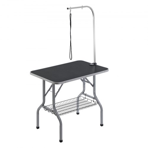 VEVOR Husdjurstrimningsbordsarm med klämma, 915 x 610 mm hundtrimningsstation, hopfällbart husdjurstrimningsställ för medelstora och små hundar, fritt sittande baksäte med trimögla, bäring 149,7 kg