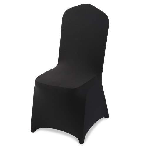 VEVOR 100 st svarta stolsöverdrag, polyester spandex stolsöverdrag, stretchöverdrag för bröllopsfest middag bankett platt front stolsöverdrag, passar stolsmått upp till 20,08 x 17,72 x 37,4 tum