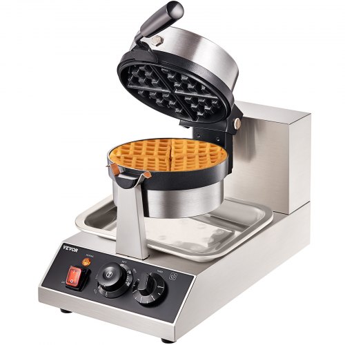 VEVOR Kommersiell Rund Våffeljärn 1300W Roterbart Non-Stick Våffeljärn 220V