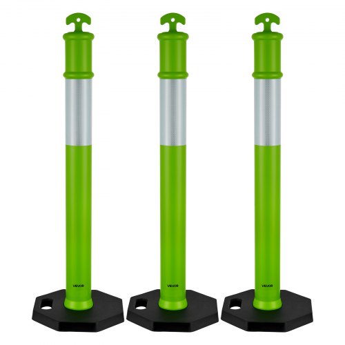 VEVOR 3-pack trafikavgränsningsstolpar, 1140 mm trafiksäkerhetskoner med viktad bas och reflexremsor, kraftiga avgränsningsstolpar för byggarbetsplatser, parkeringsplatser, folkmasskontroll, gröna