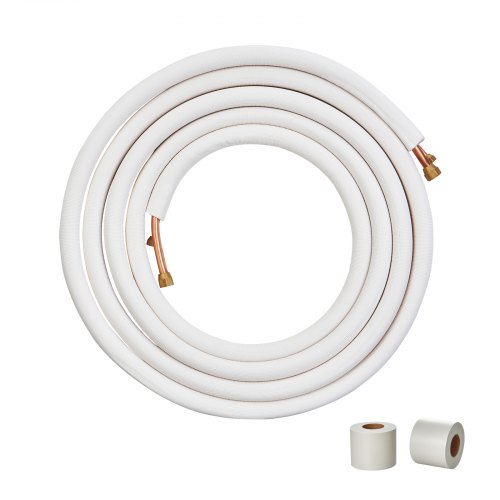 VEVOR 7620 mm mini-splitledningsset, kopparrör med 6,4 och 9,5 mm ytterdiameter och trippelisolering, för mini-split luftkonditionering, köldmedium eller värmepumpar och HVAC med lindningslister.